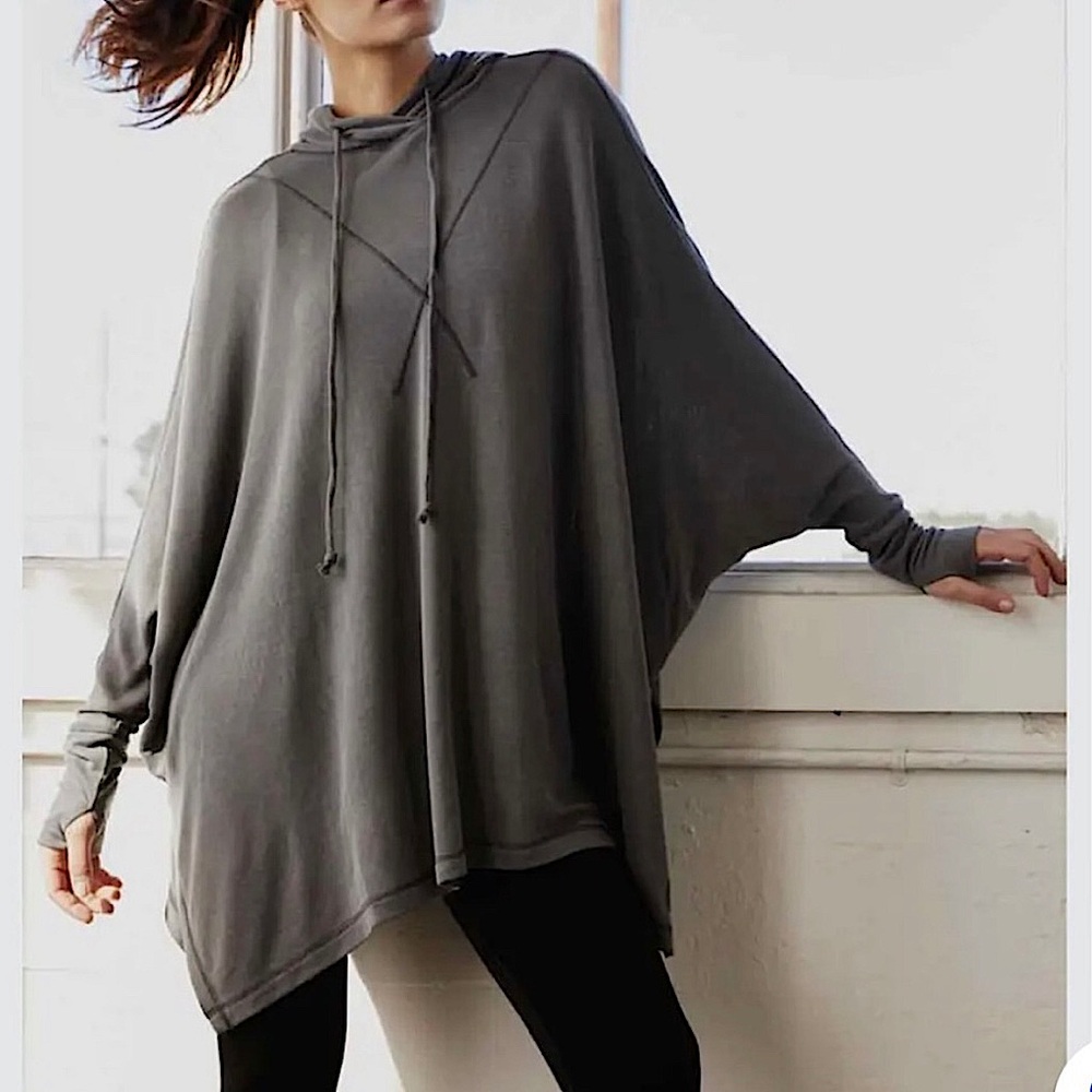Free People FP Movement Swingin It Oversized Gray Hooded Pullover Tunic Size M